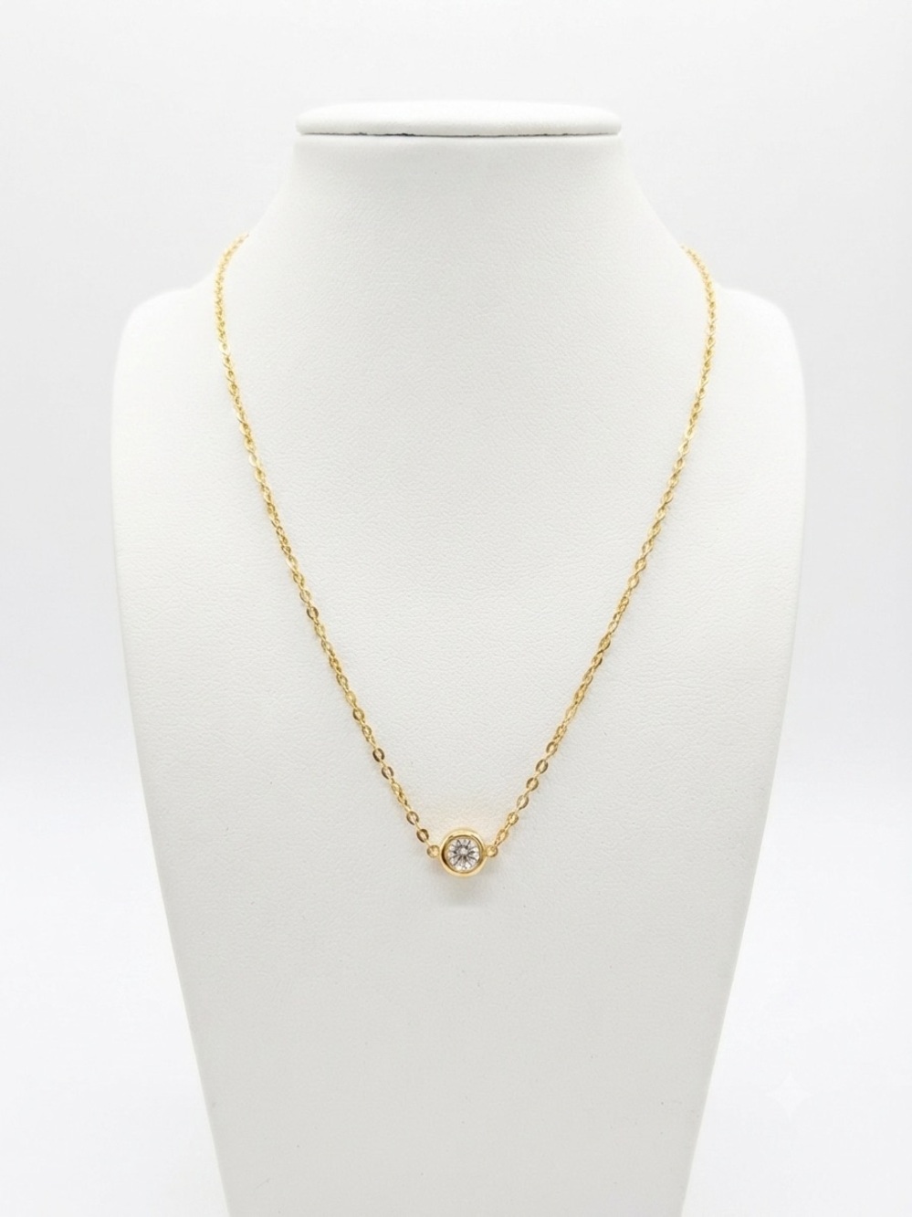 Gold Tone Solitaire Crystal Pendant Necklace - Women Jewelry